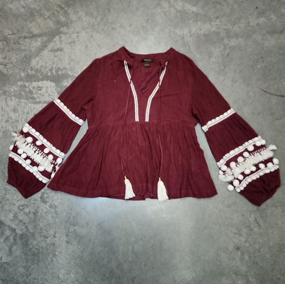 Anthropologie Vineet Bahl Long Sleeve Embellished Sleeve Boho Top Sm - Picture 6 of 9